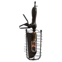 French Metal Vintage Industrial Wooden Work Light Pendant Lamp