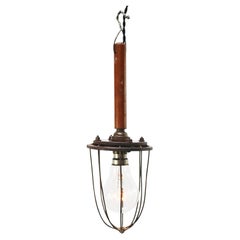 French Metal Vintage Industrial Wooden Work Light Pendant Lamp