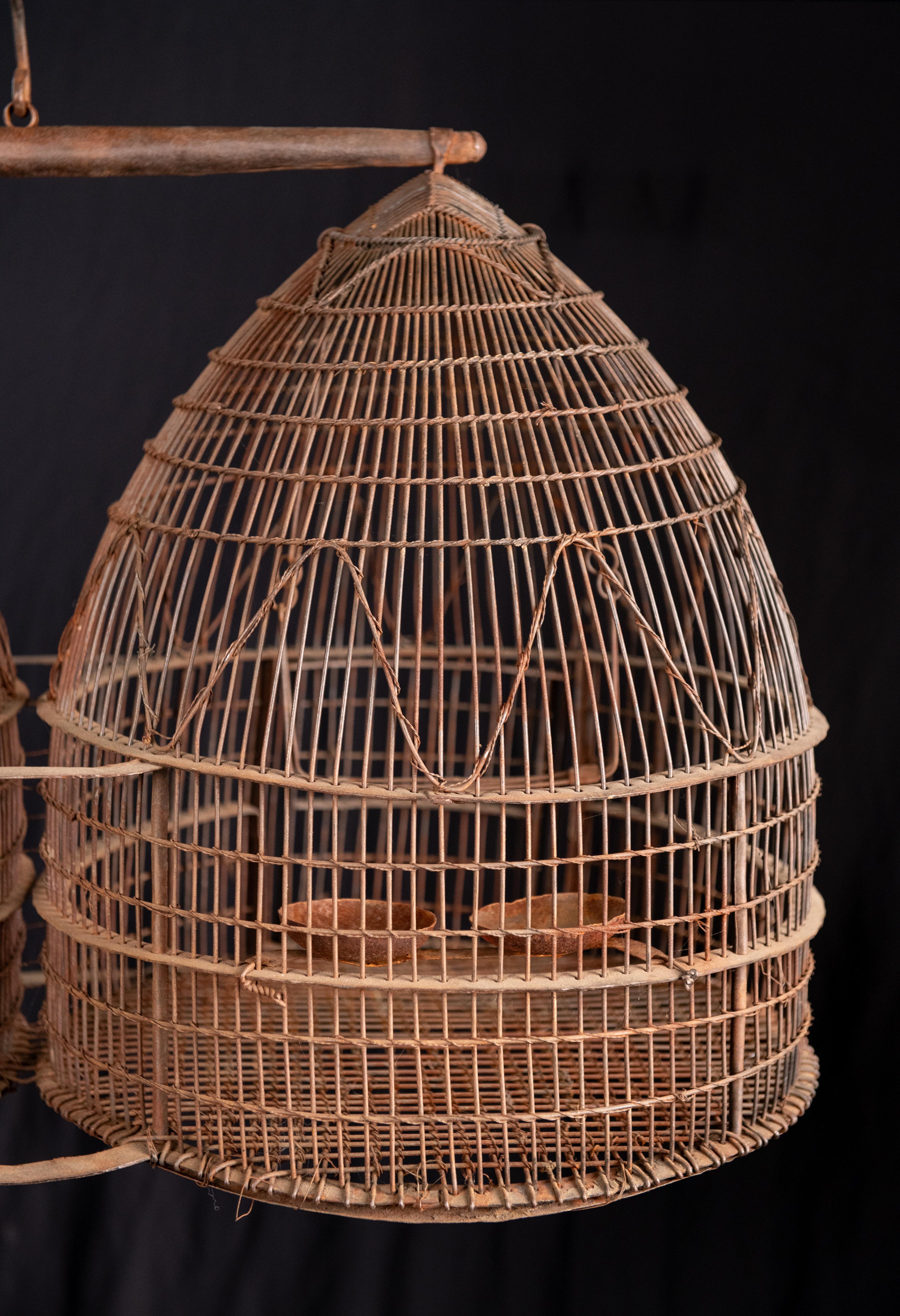 Late Victorian French Metal Wire  Double Bird Cage For Sale