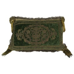 French Metallic Embroidered Silk Velvet Pillow with Metallic Tassels
