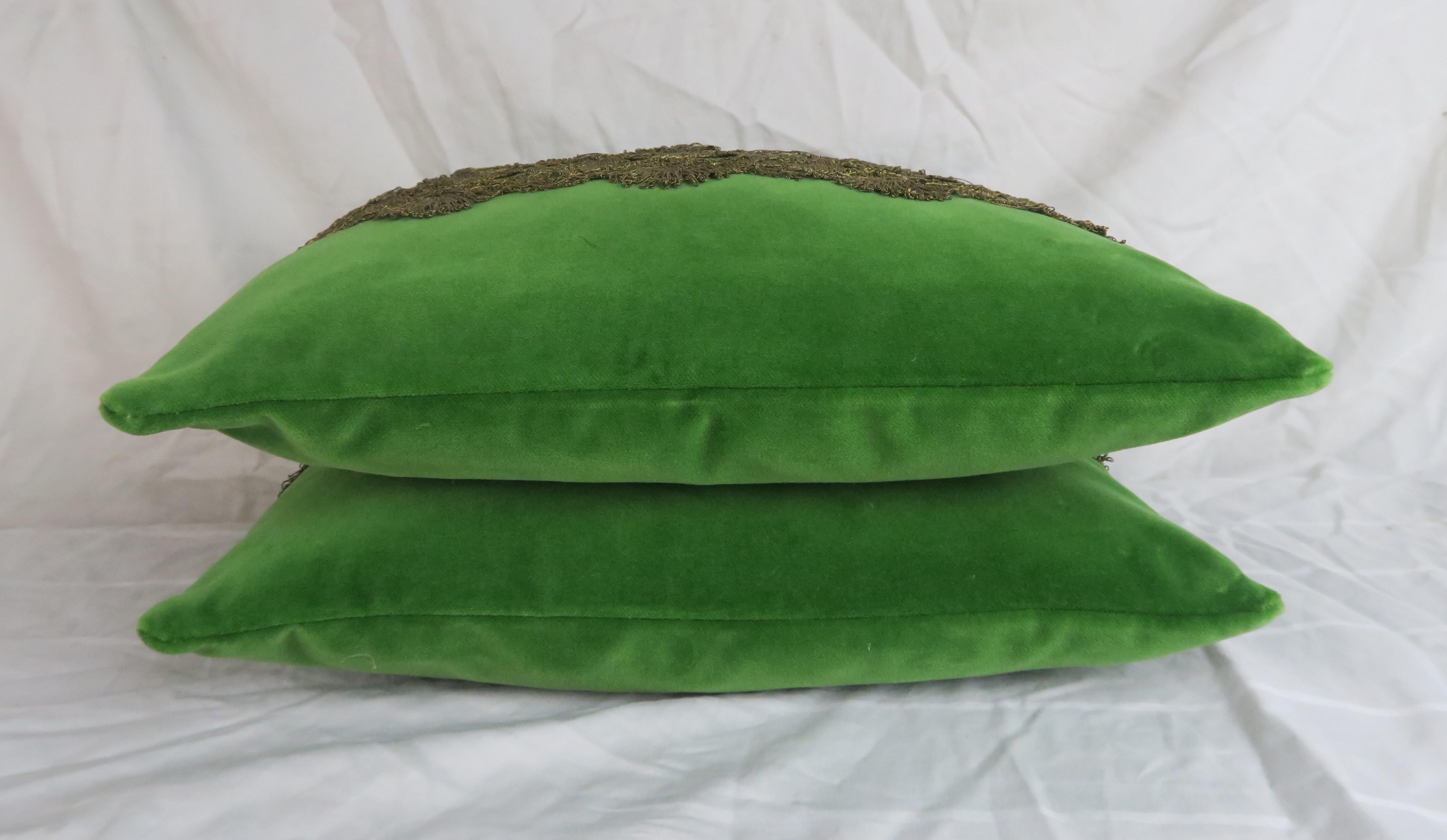 French Metallic Lace Appliqued Silk Velvet Pillows, Pair 1