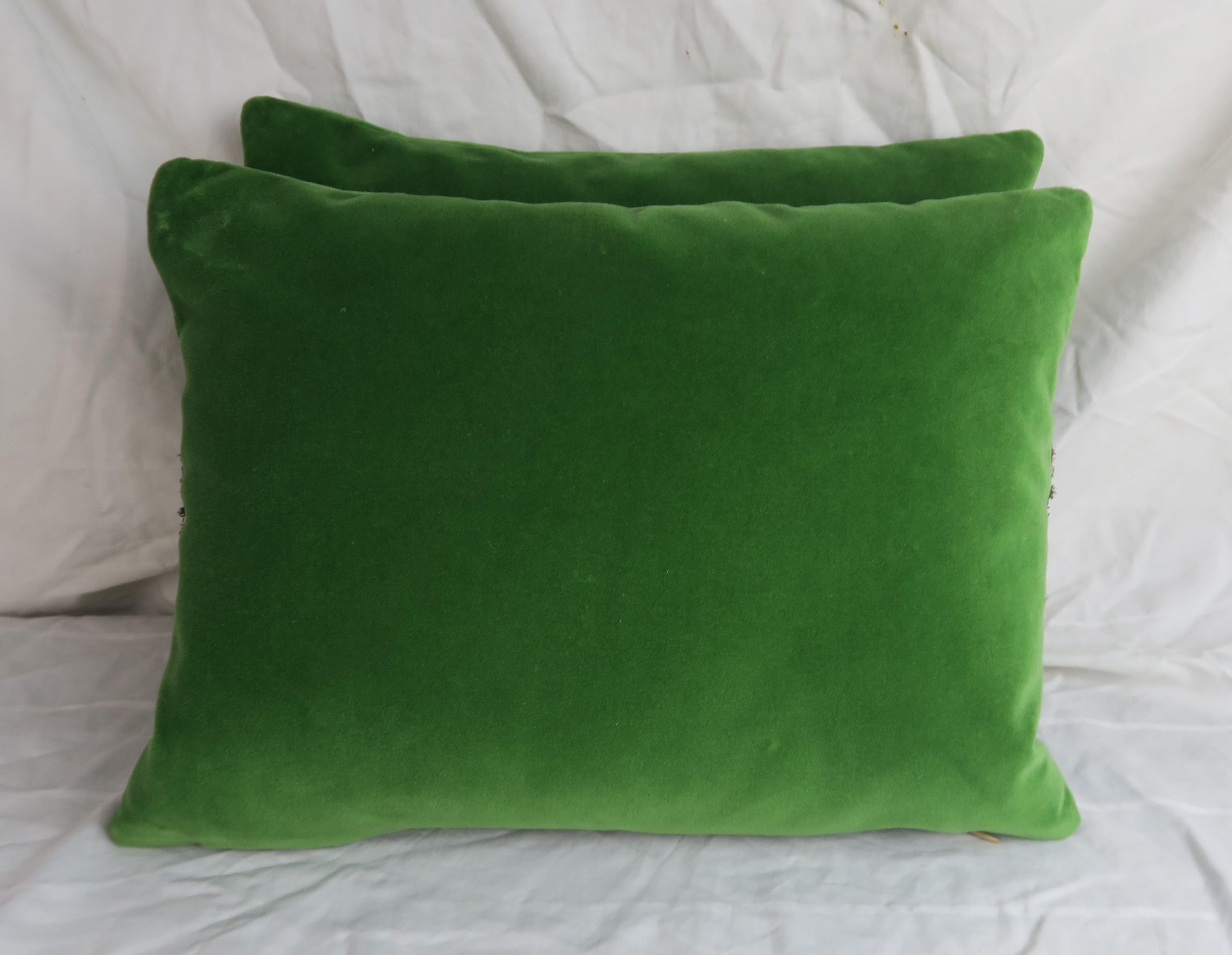 French Metallic Lace Appliqued Silk Velvet Pillows, Pair 2