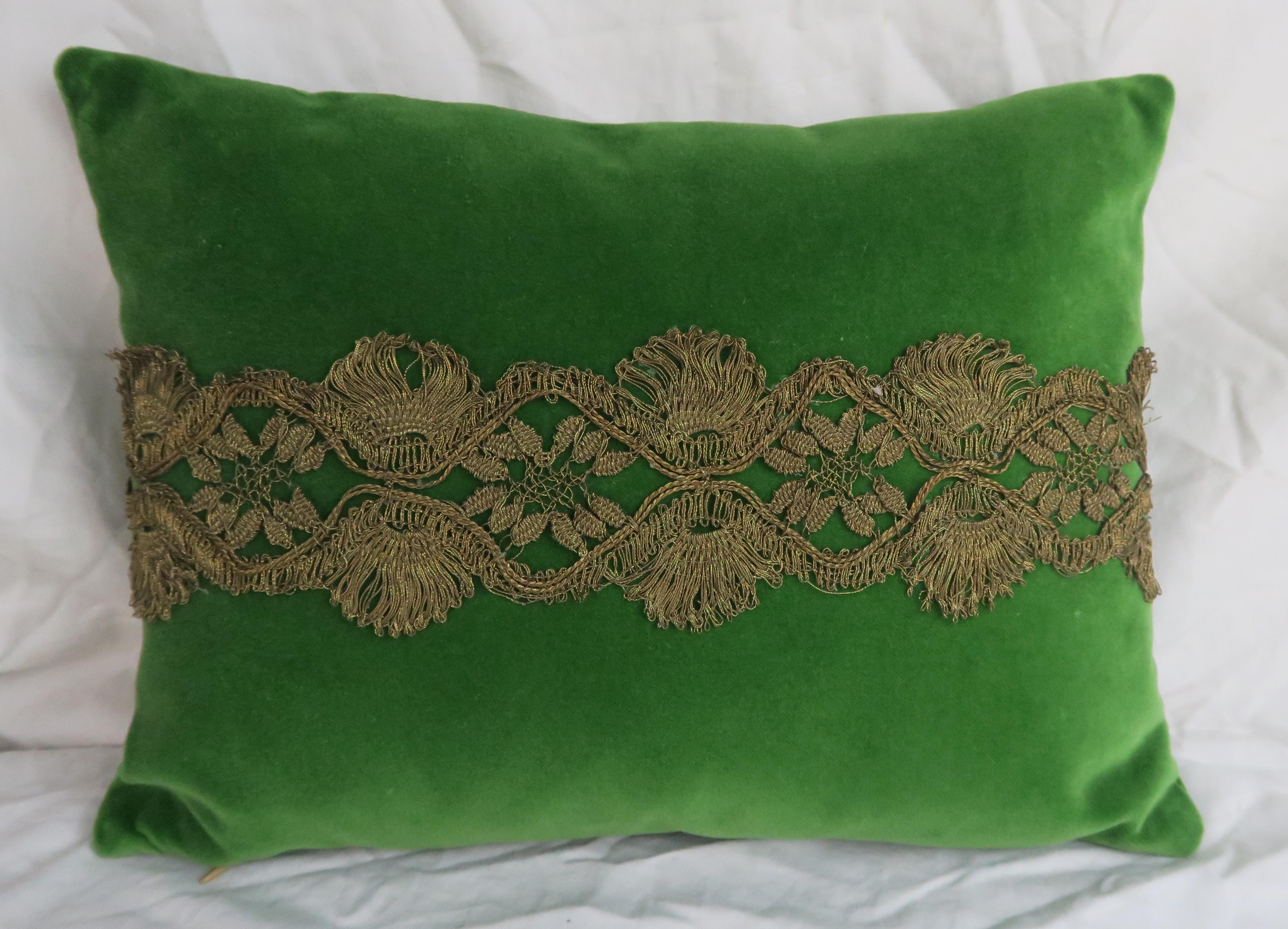 French Metallic Lace Appliqued Silk Velvet Pillows, Pair 3