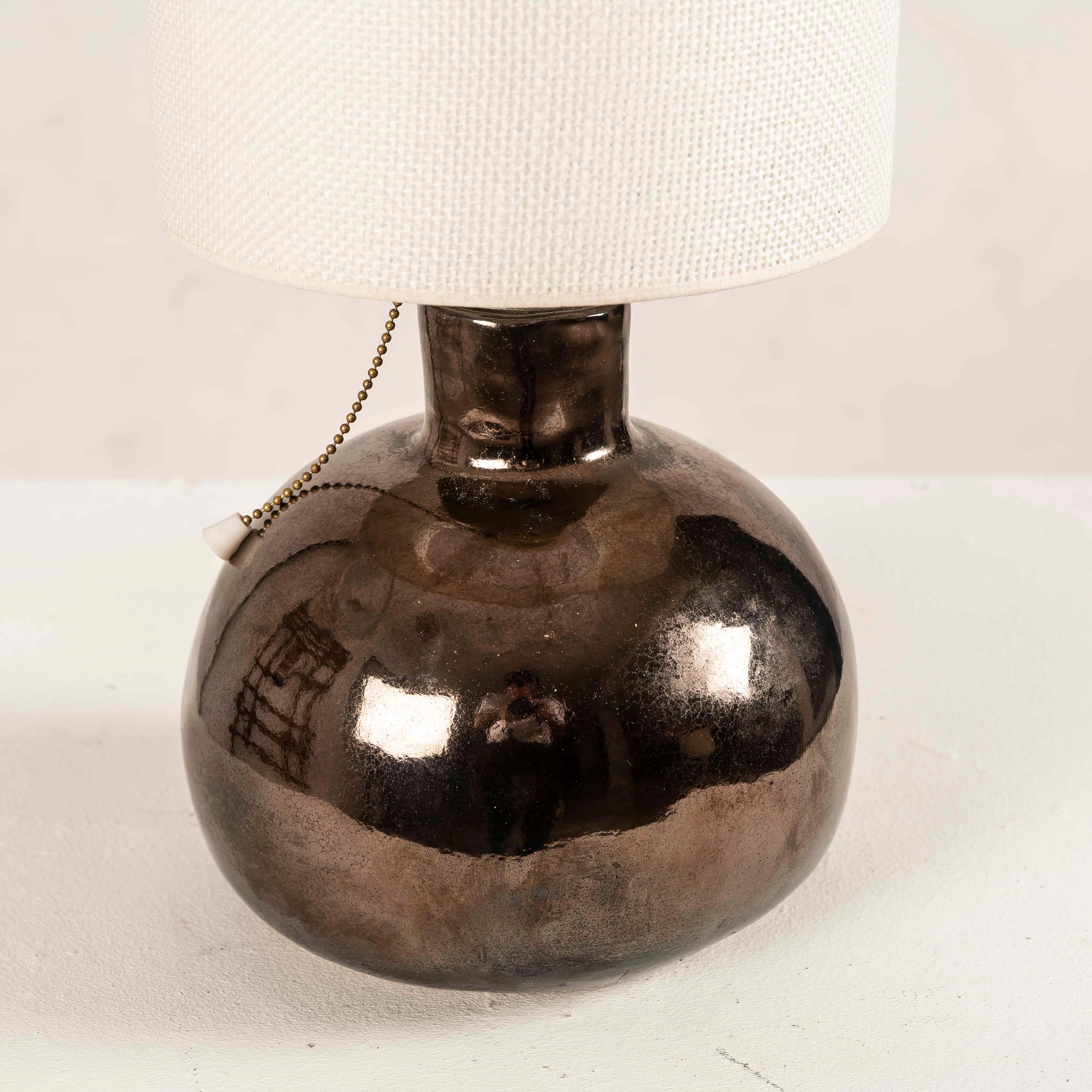 French Metallic-Lustre Ceramic Boule Table Lamp, Vallauris, 1950s For Sale 5