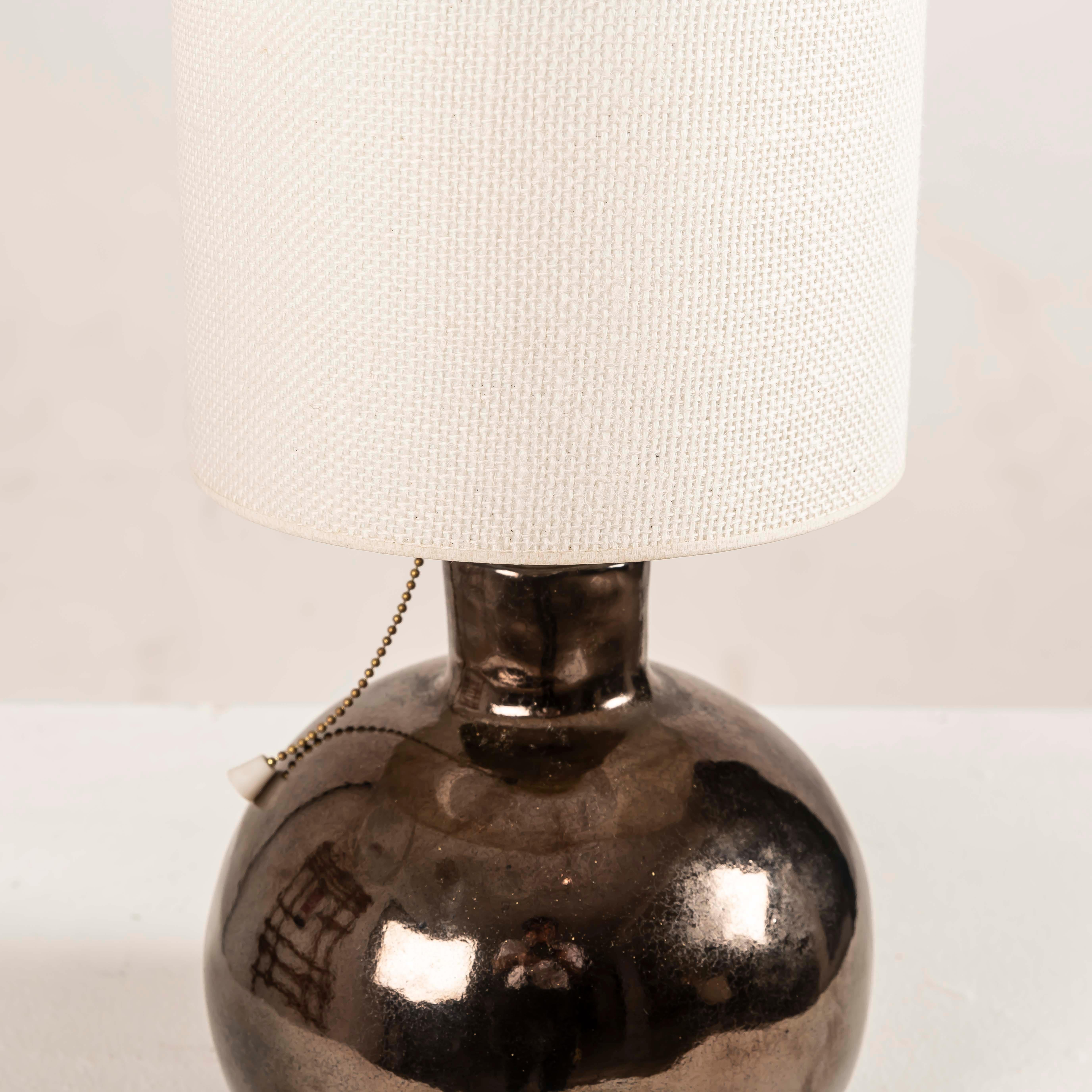 French Metallic-Lustre Ceramic Boule Table Lamp, Vallauris, 1950s For Sale 6