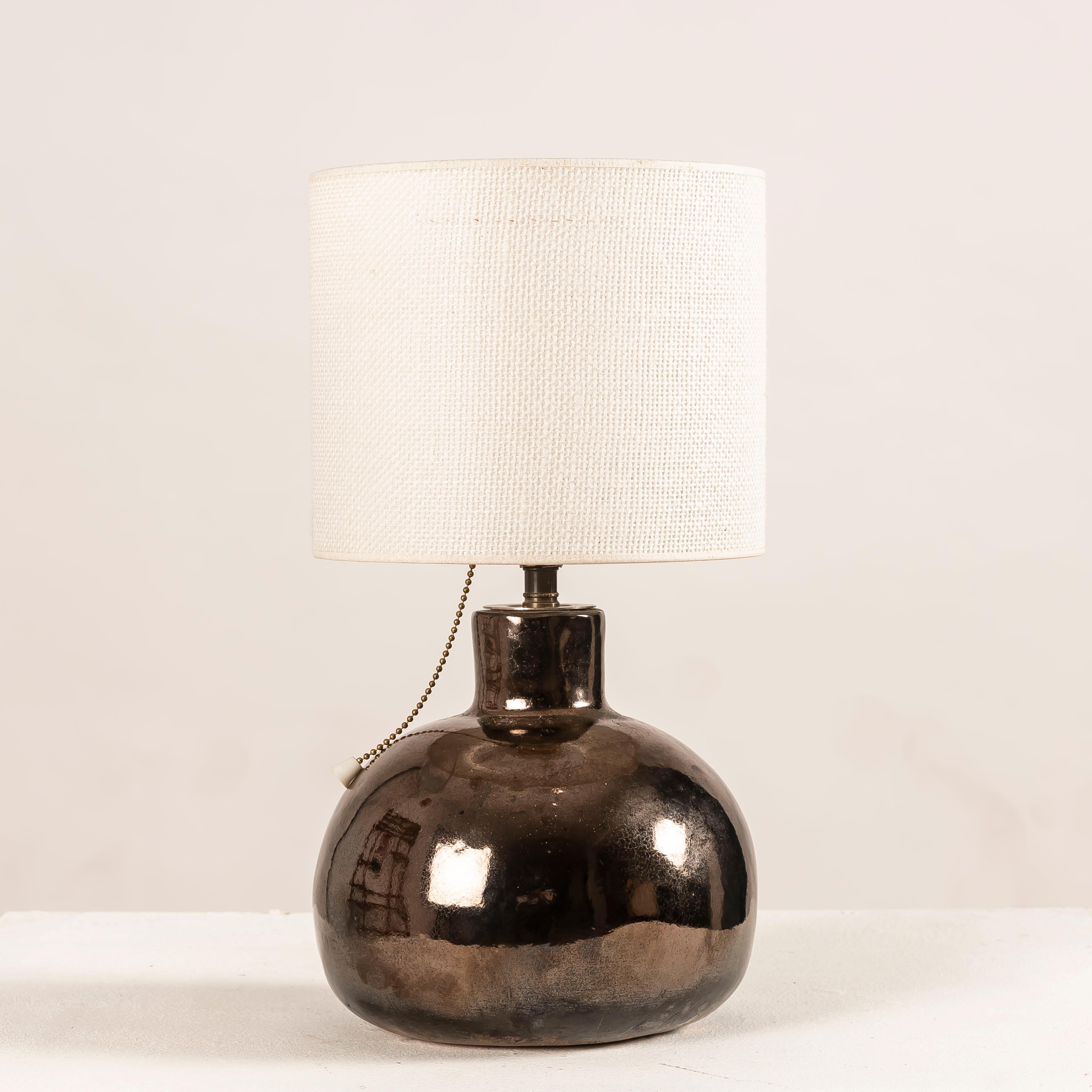 French Metallic-Lustre Ceramic Boule Table Lamp, Vallauris, 1950s For Sale 7