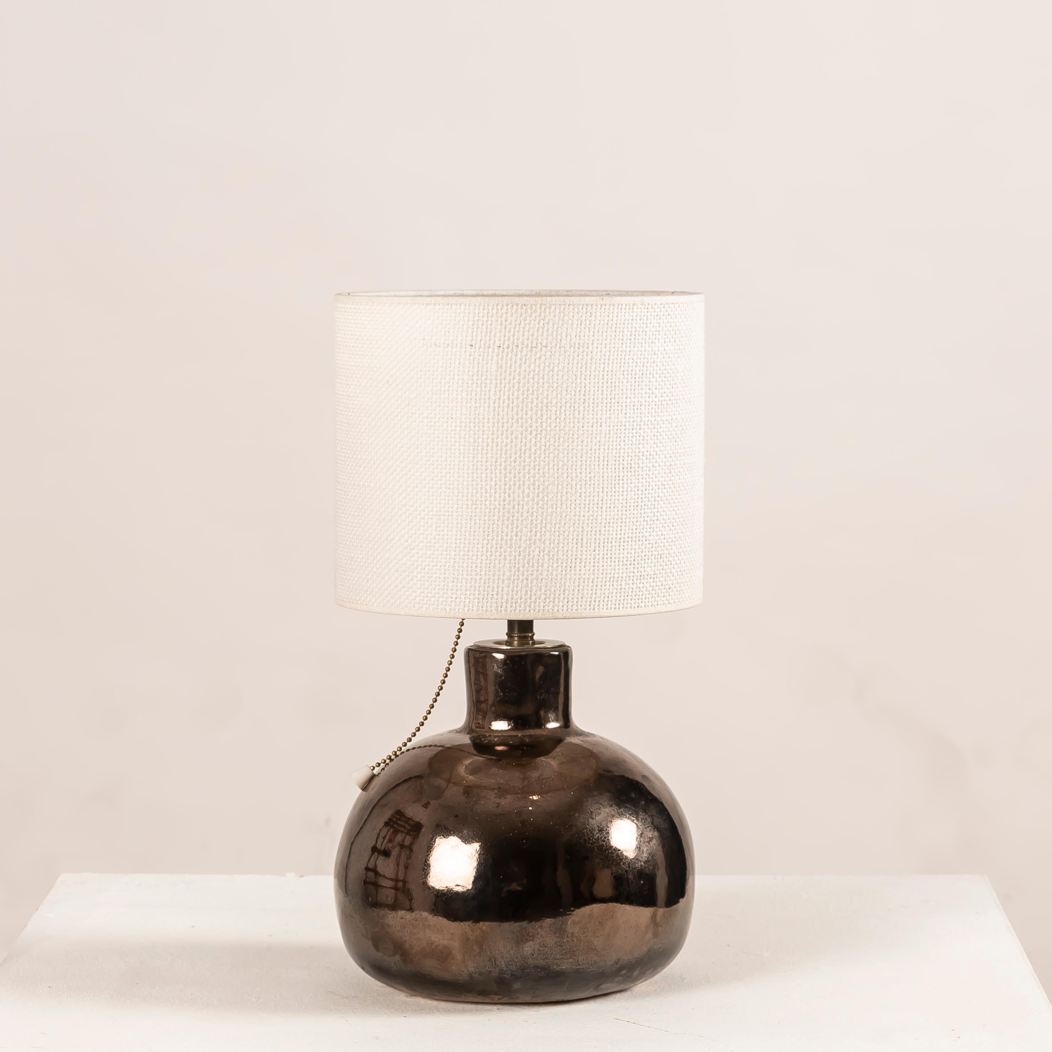 French Metallic-Lustre Ceramic Boule Table Lamp, Vallauris, 1950s For Sale 8