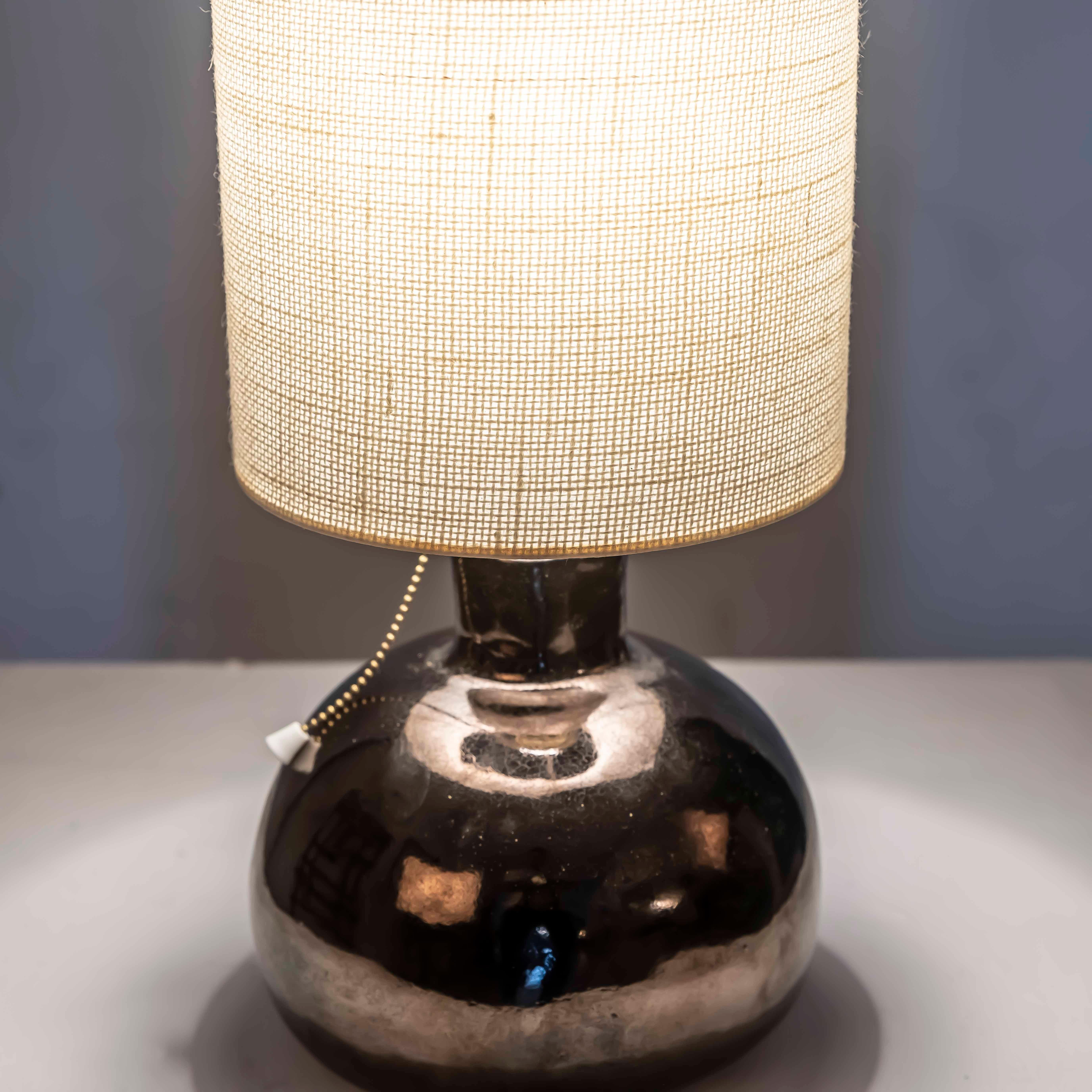 French Metallic-Lustre Ceramic Boule Table Lamp, Vallauris, 1950s For Sale 2
