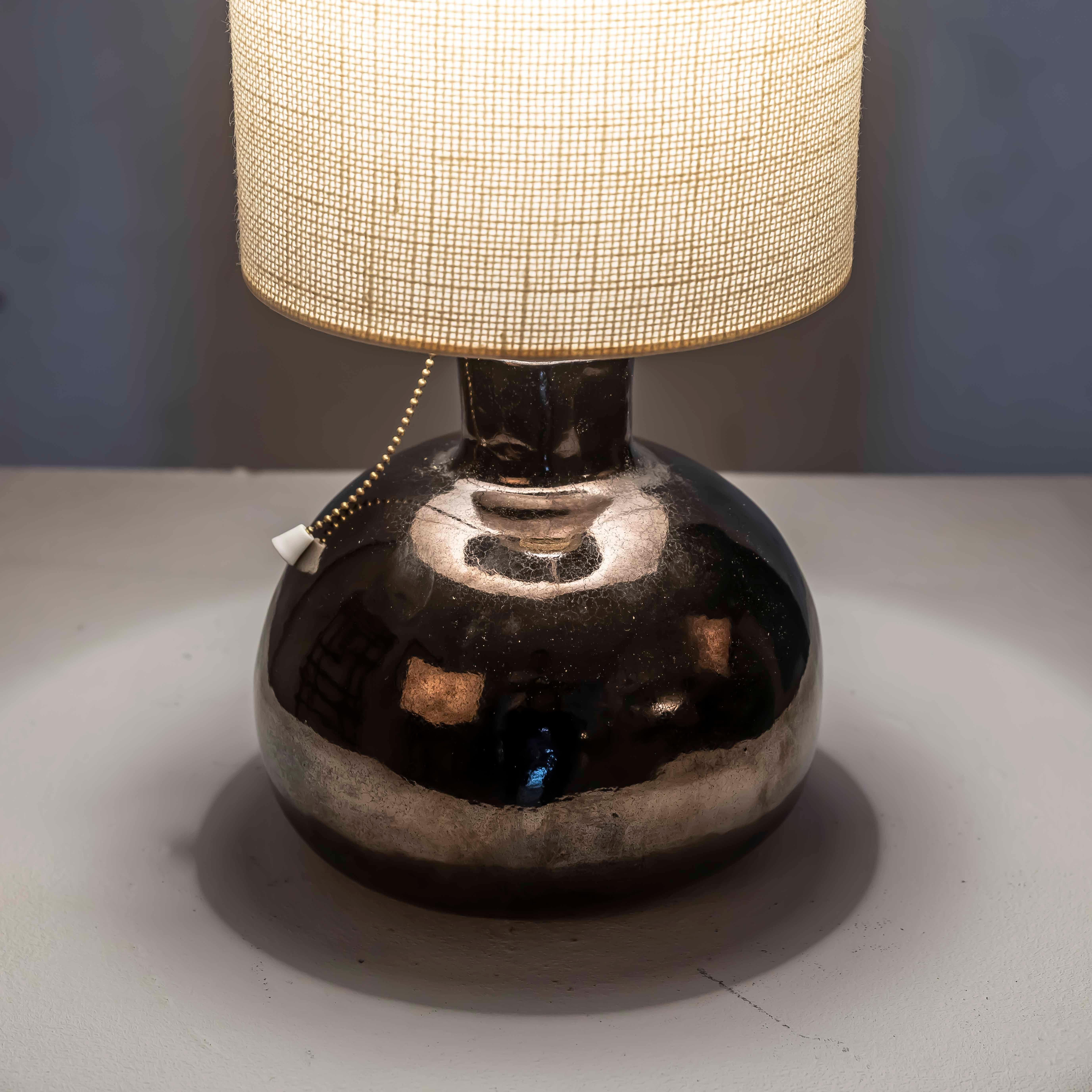 French Metallic-Lustre Ceramic Boule Table Lamp, Vallauris, 1950s For Sale 3