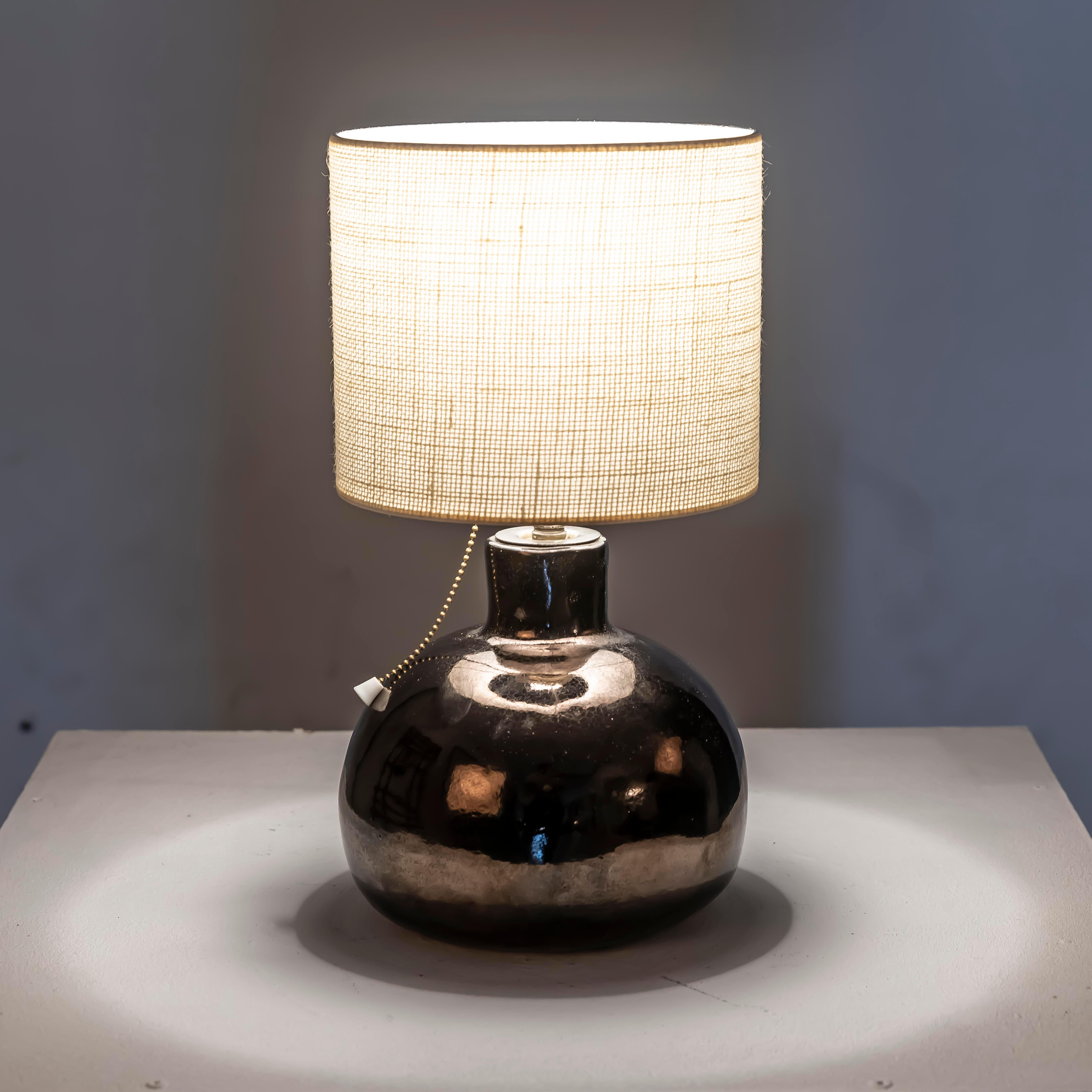 French Metallic-Lustre Ceramic Boule Table Lamp, Vallauris, 1950s For Sale 4