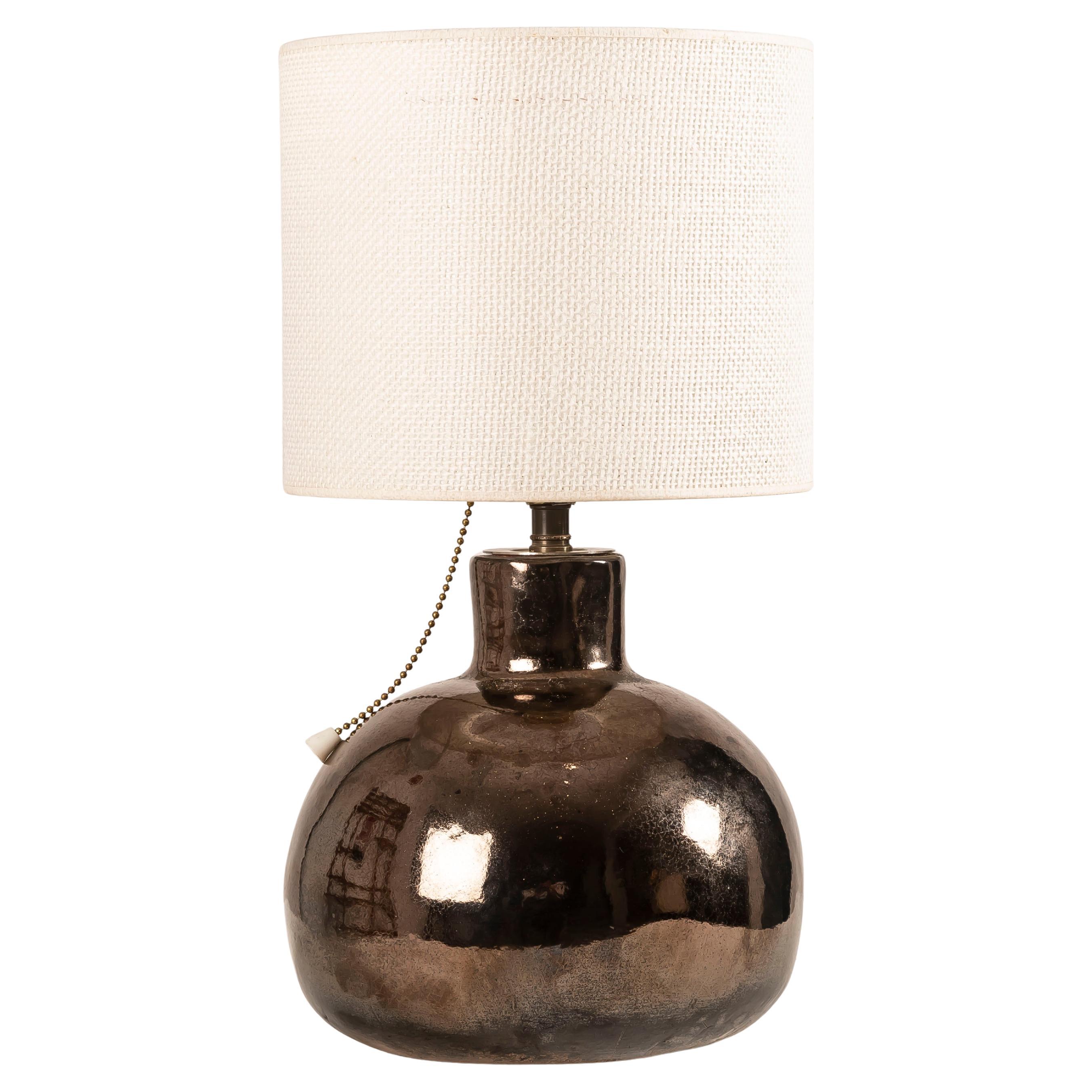 French Metallic-Lustre Ceramic Boule Table Lamp, Vallauris, 1950s For Sale
