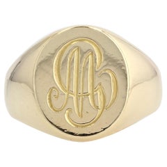 French MG Initials 18 Karat Yellow Gold Signet Ring
