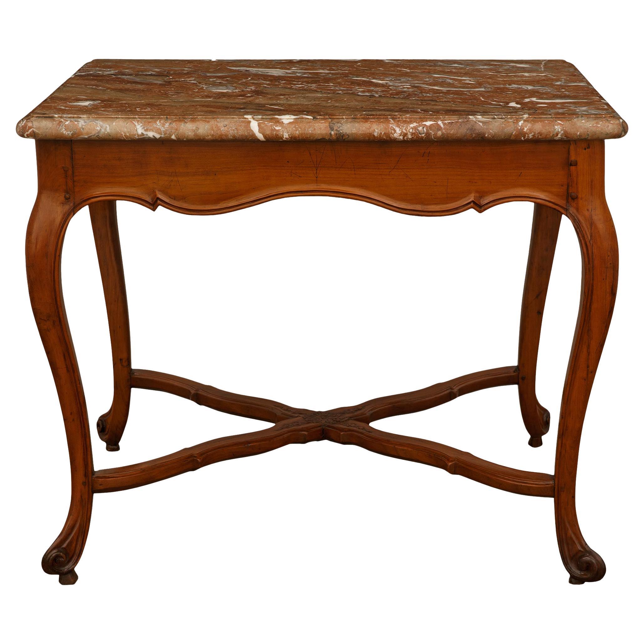 French mid 18th century Louis XV Period Cherrywood and Rouge marble center