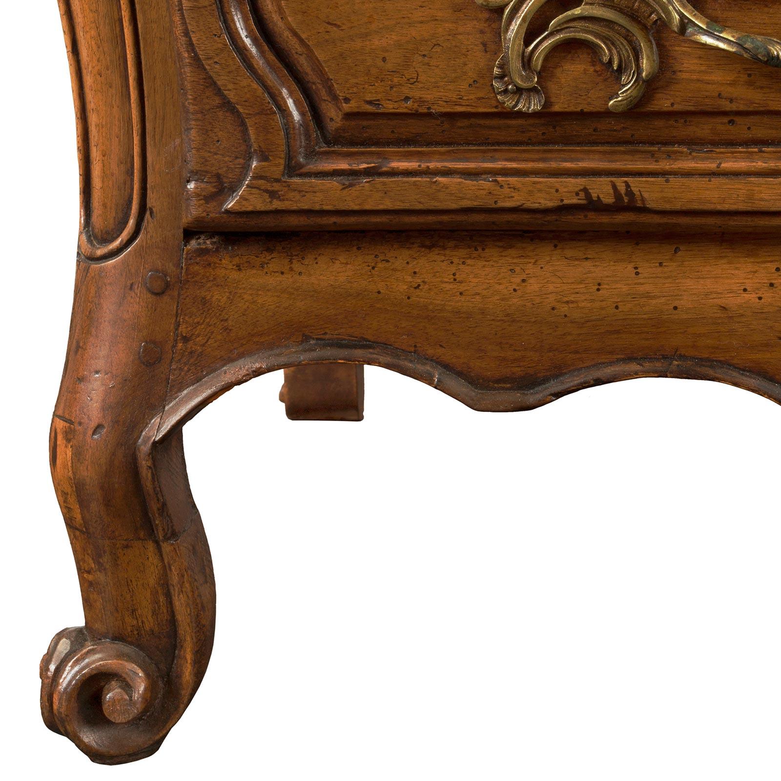 18th Century and Earlier French Mid-18th Century Louis XV Period Walnut Commode with Bronze Hardware For Sale