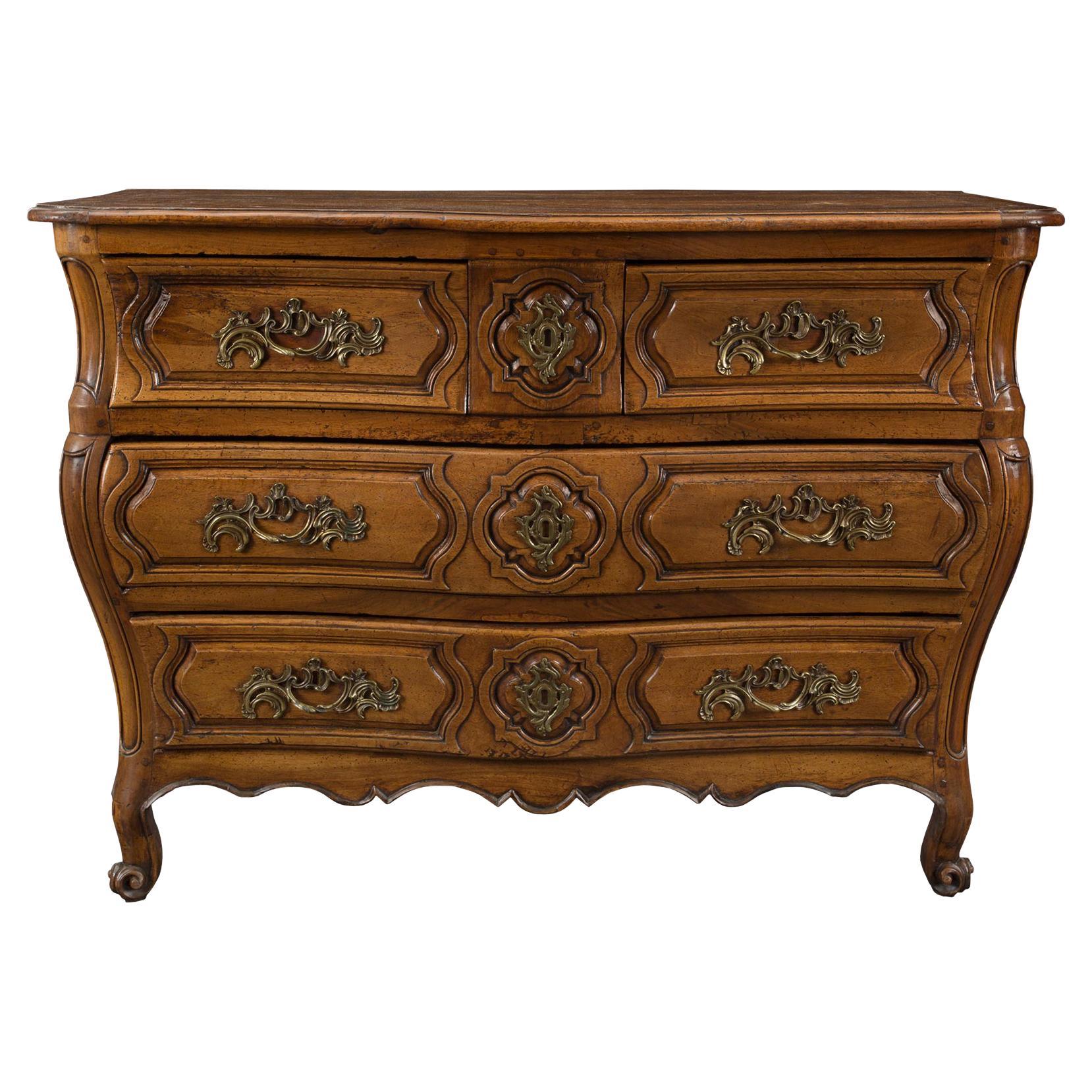 French Mid-18th Century Louis XV Period Walnut Commode with Bronze Hardware For Sale