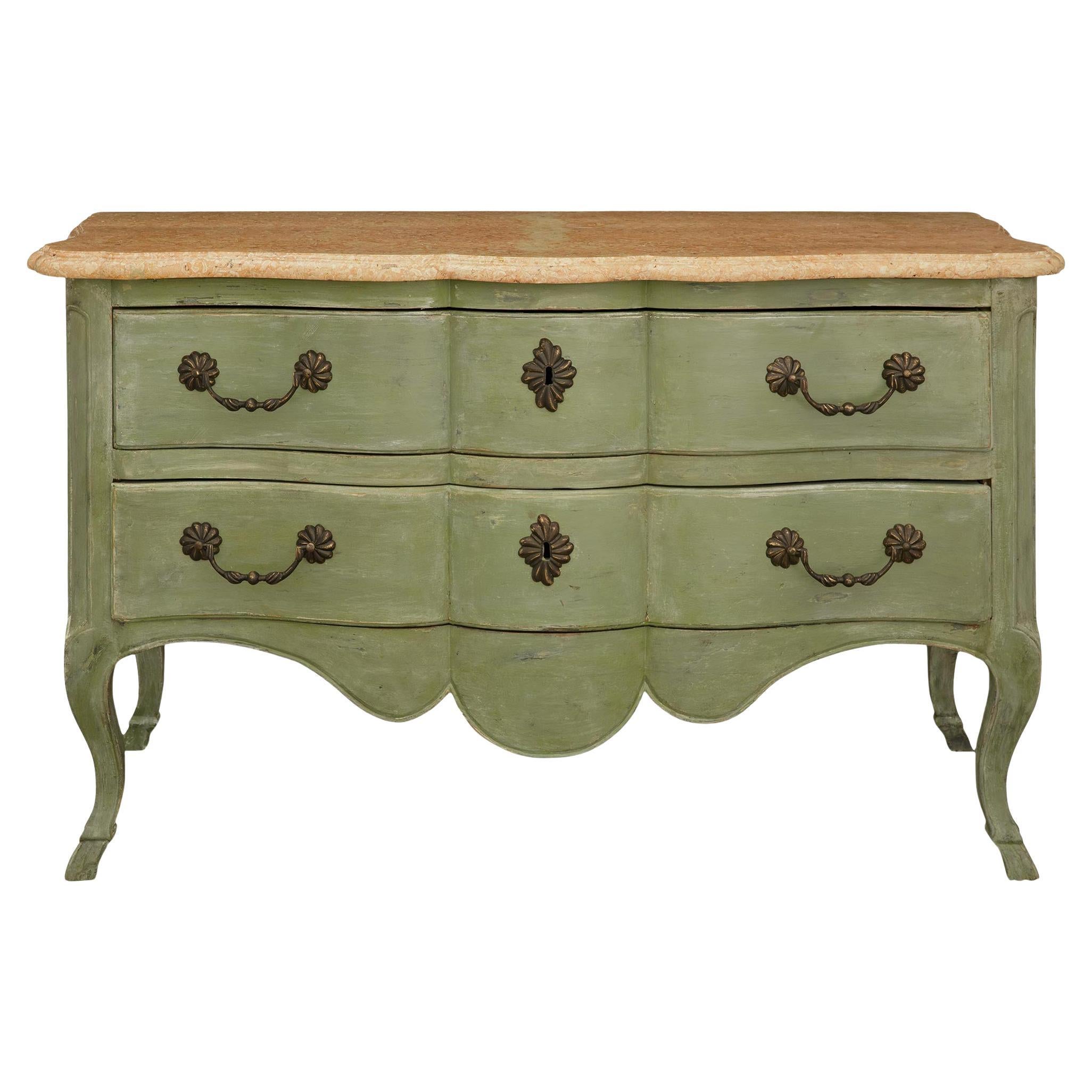 French mid 18th century Louis XV st. patinated wood and marble commode For Sale