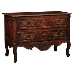 Antique  French Mid 18th Century Louis XV Walnut Commode with 2 Drawers