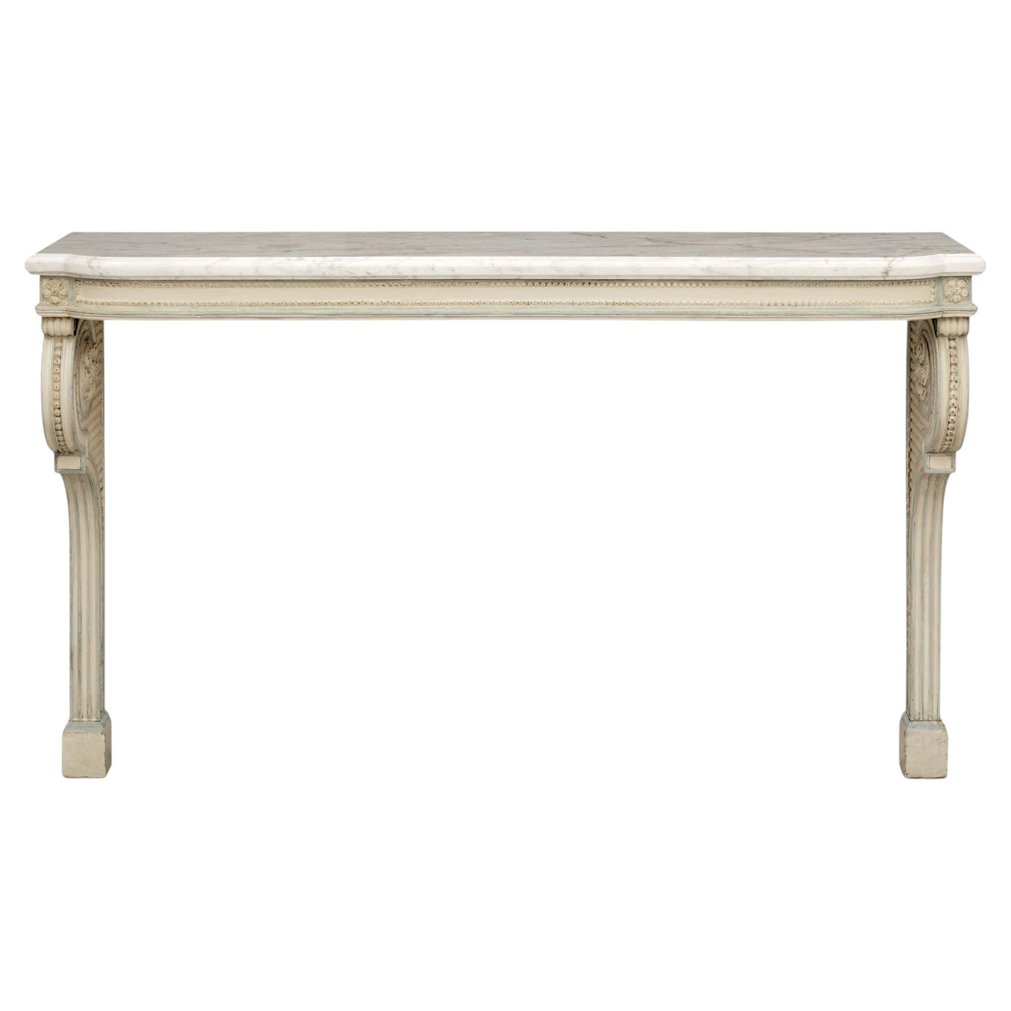 French mid 18th century Louis XVI patinated Wood & white Carrara marble Console