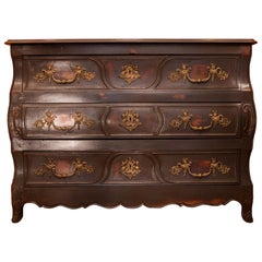 French Mid-18th Century Painted Fruitwood Castle Serpentine Commode, circa 1750
