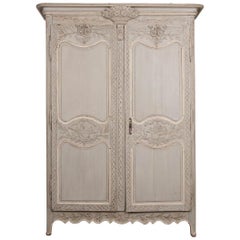 Antique French Mid-18th Century Transitional Painted Marriage Armoire