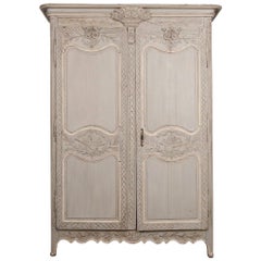 French Mid-18th Century Transitional Painted Marriage Armoire