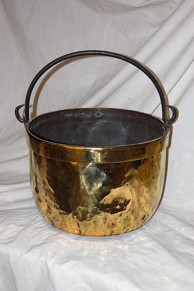 French Mid19th Century Brass Dovetailed Cauldron with Iron Swing