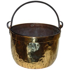 Used French Mid-19th Century Brass Dovetailed Cauldron with Iron Swing Handle