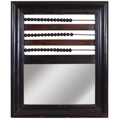 French Mid-19th Century Abacus Mirror in Ebonized Walnut