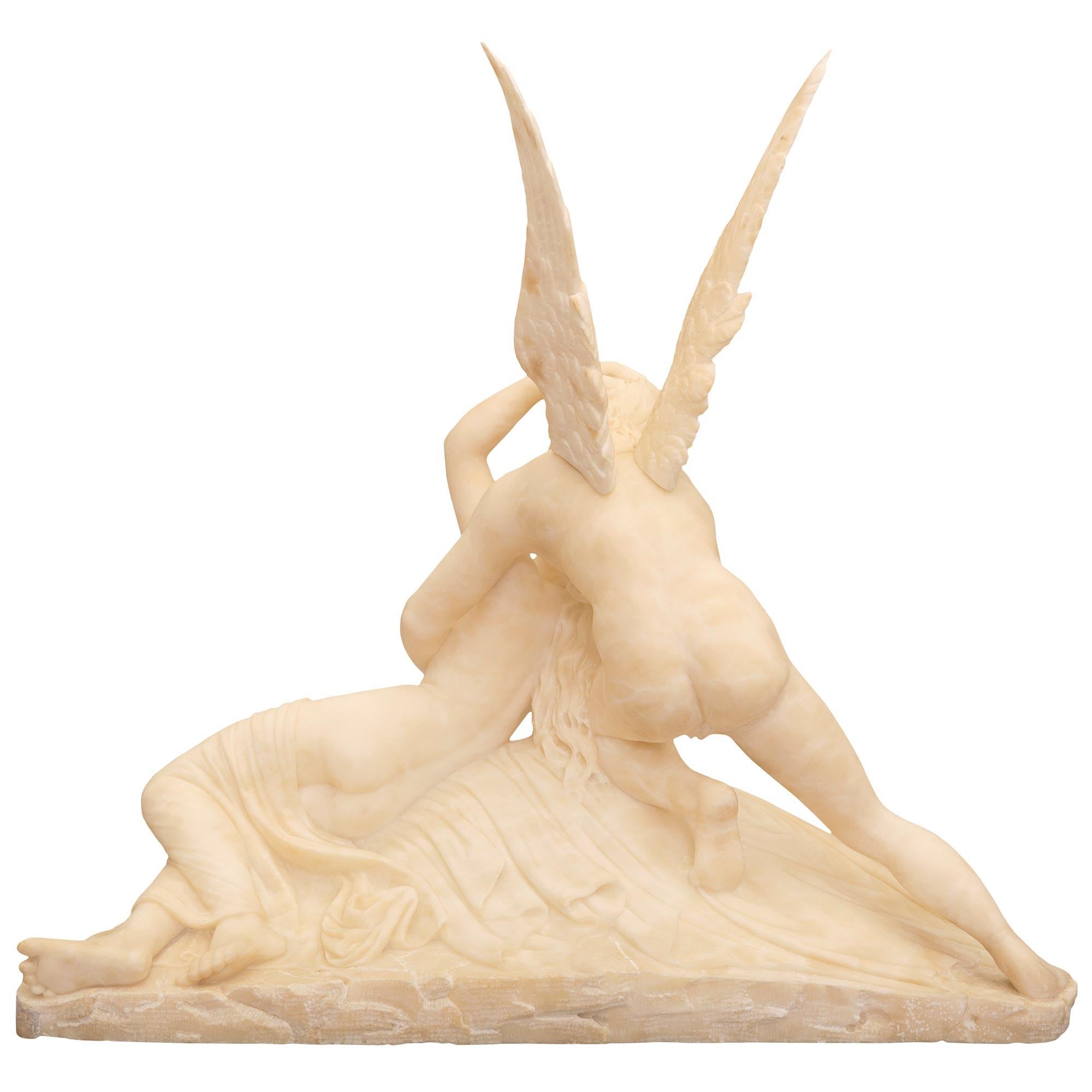 French Mid-19th Century Alabaster Statue of Cupid and Psyche For Sale 6