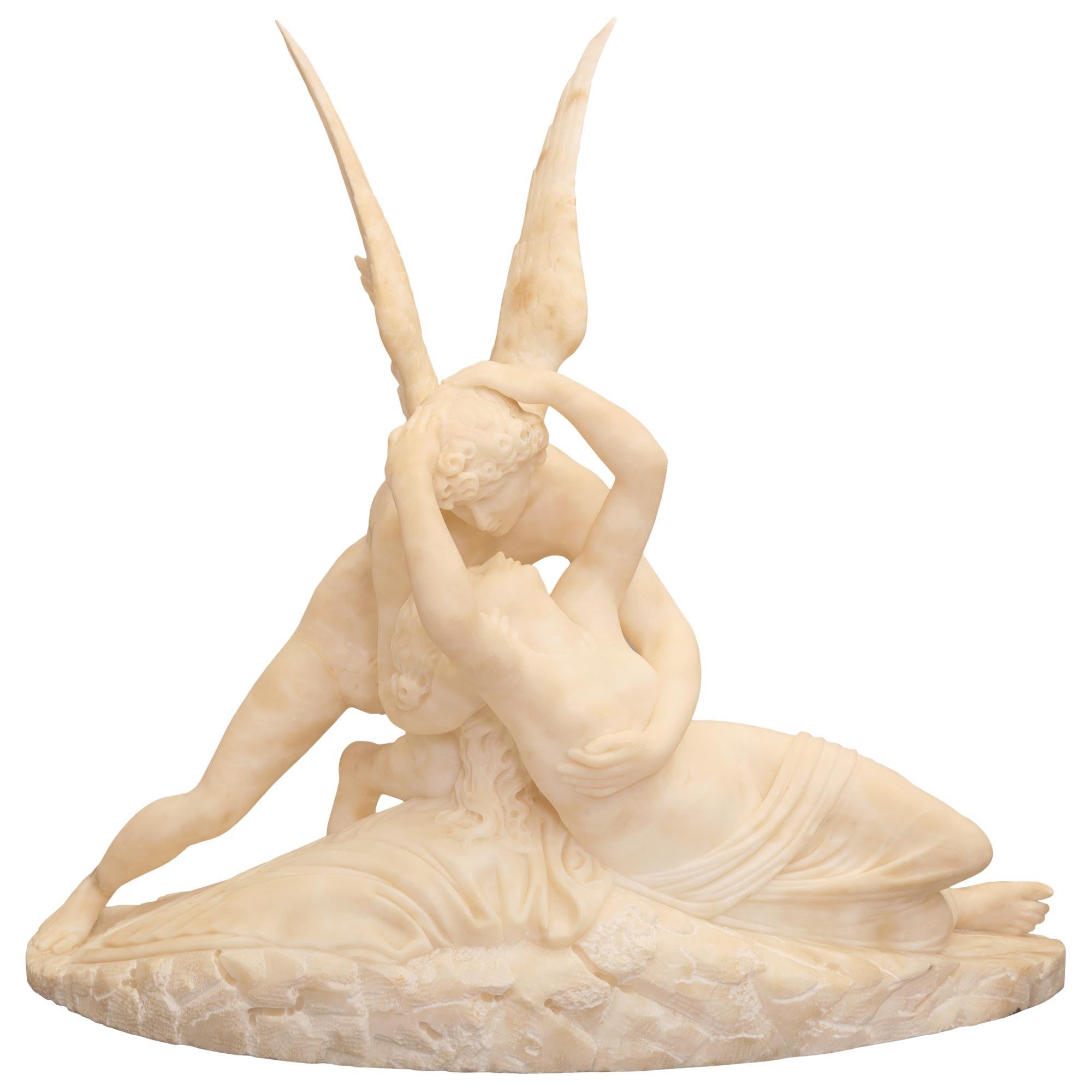 French Mid-19th Century Alabaster Statue of Cupid and Psyche In Good Condition For Sale In West Palm Beach, FL
