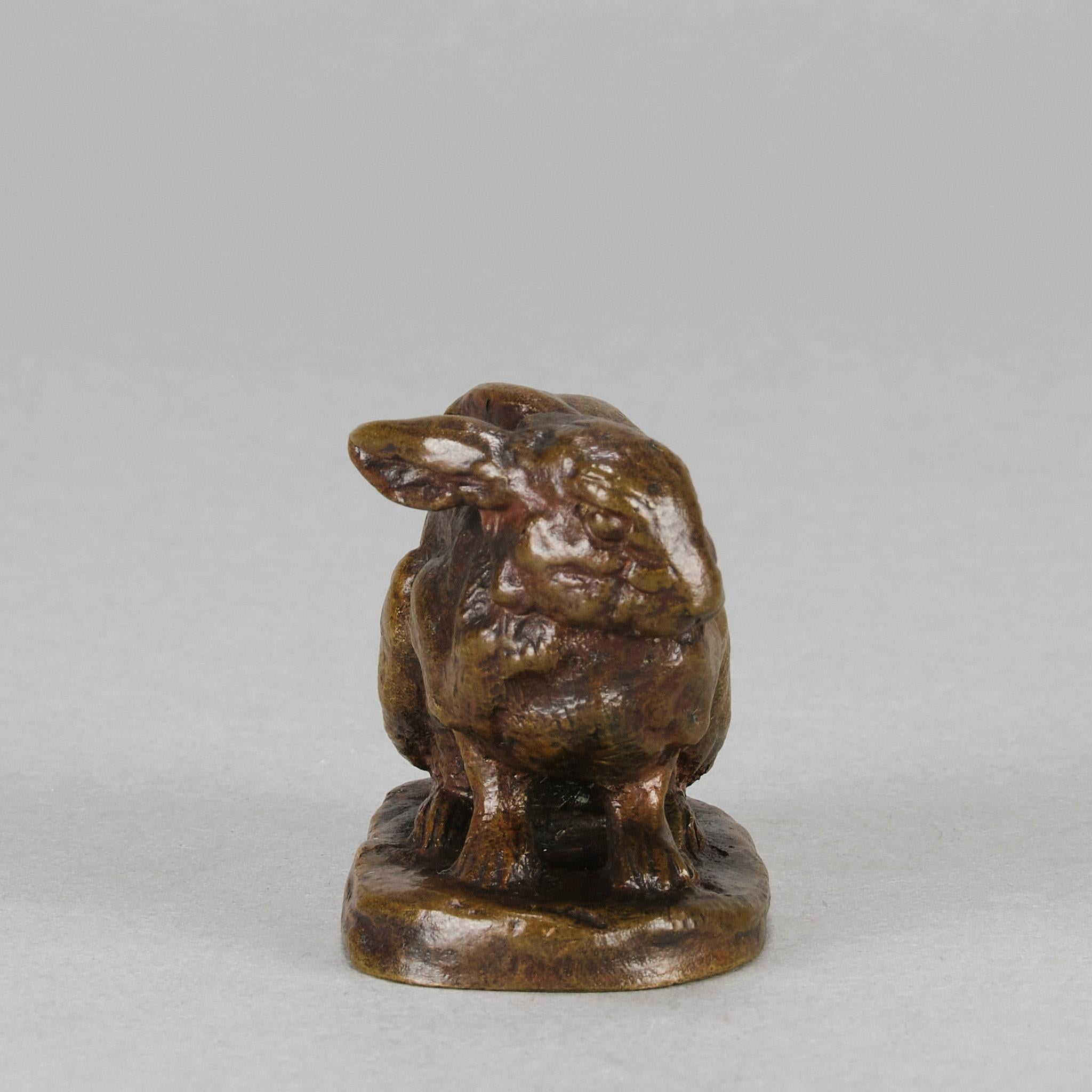 Französische Tierier-Bronze „Lapin Assis“ von Antoine L Barye, Mitte des 19. Jahrhunderts (Gegossen) im Angebot