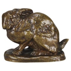 Französische Tierier-Bronze „Lapin Assis“ von Antoine L Barye, Mitte des 19. Jahrhunderts