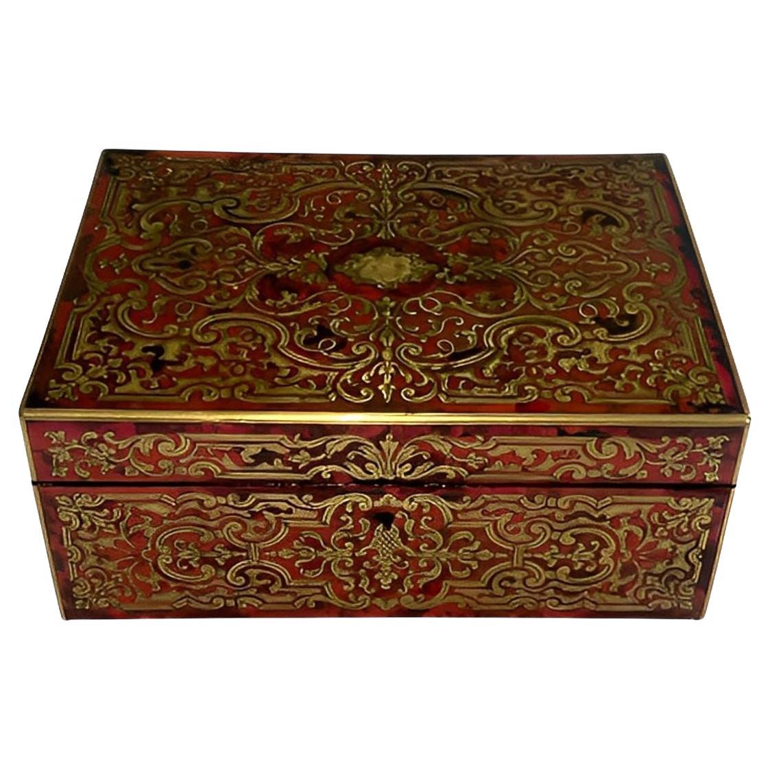Französisch Mitte des 19. Jahrhunderts Boulle Schmuckk�ästchen mit Spiegel und Parfümflasche. im Angebot