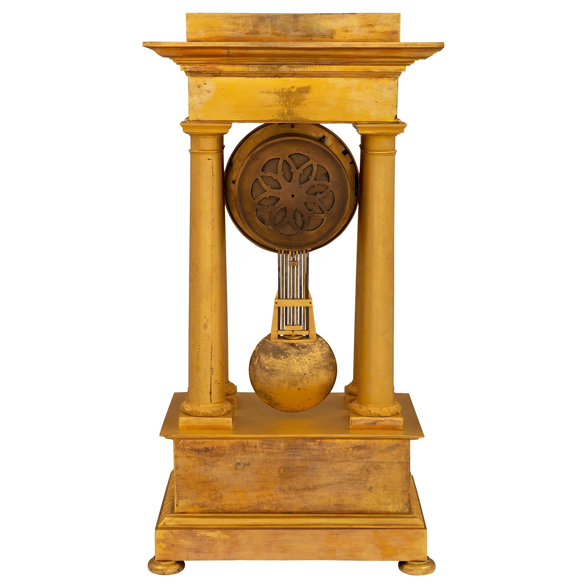 French Mid 19th Century Charles X Period Ormolu Portico Clock For Sale 6