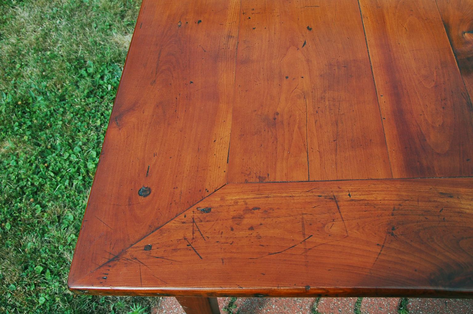 French Mid 19th Century Cherry 72 Inch Farmhouse Table with Chestnut  Breadslide 1