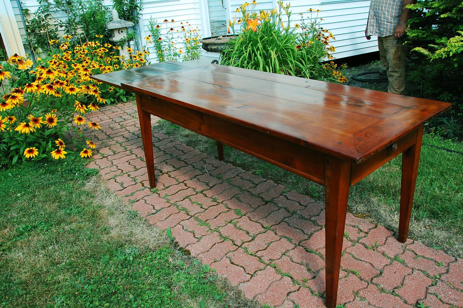 French Mid 19th Century Cherry 72 Inch Farmhouse Table with Chestnut  Breadslide 2