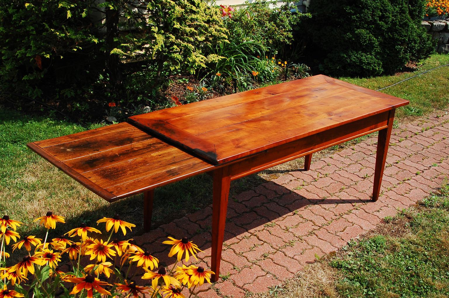 French Mid 19th Century Cherry 72 Inch Farmhouse Table with Chestnut  Breadslide 4