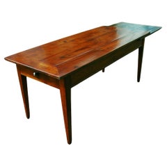 French Mid 19th Century Cherry 72 Inch Farmhouse Table with Chestnut  Breadslide