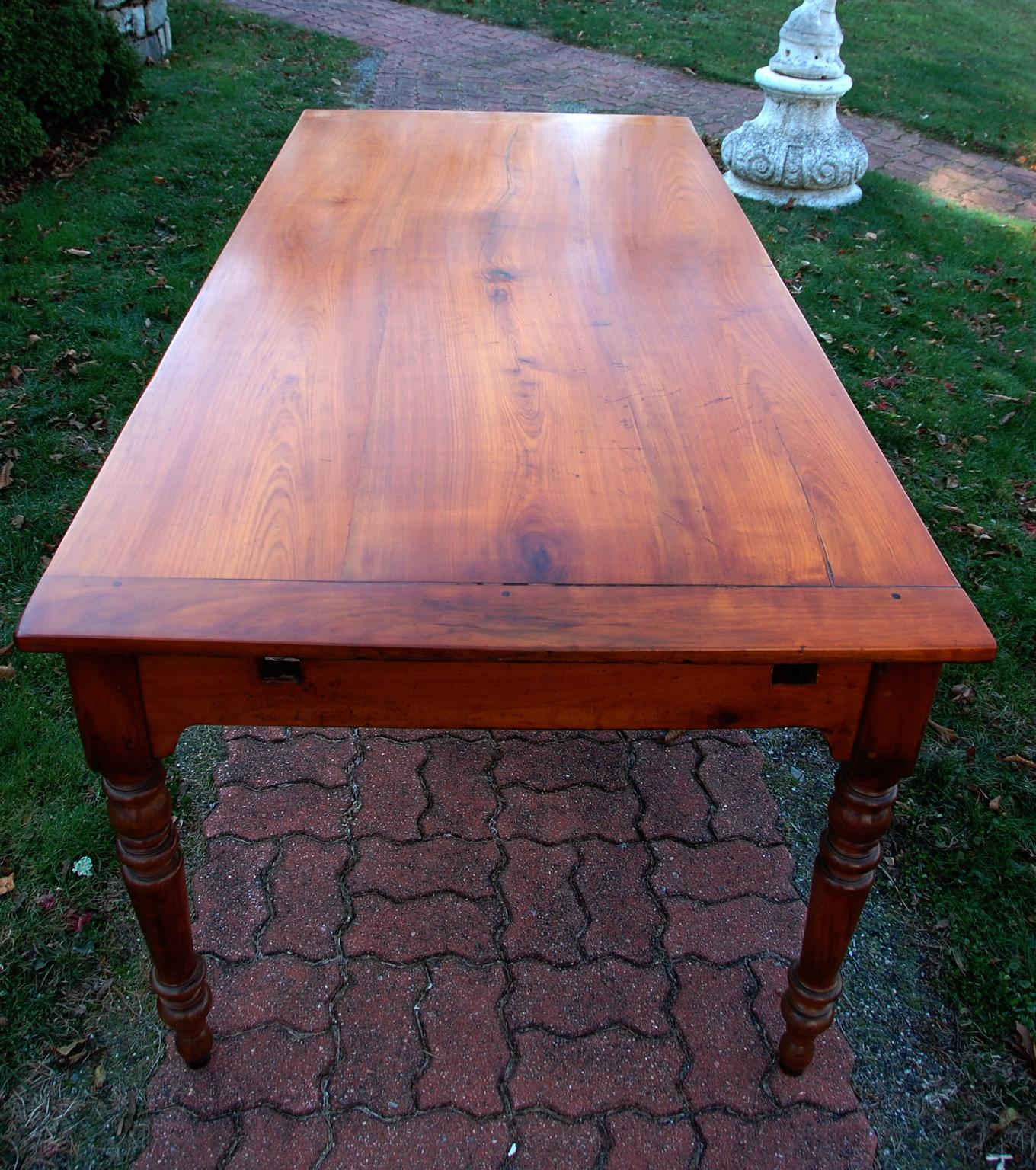 French Mid-19th Century Cherry & Chestnut Farmhouse Extending Table Turned Legs 1