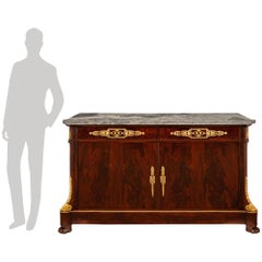French mid 19th century Empire st. Mahogany, Ormolu, and marble buffet