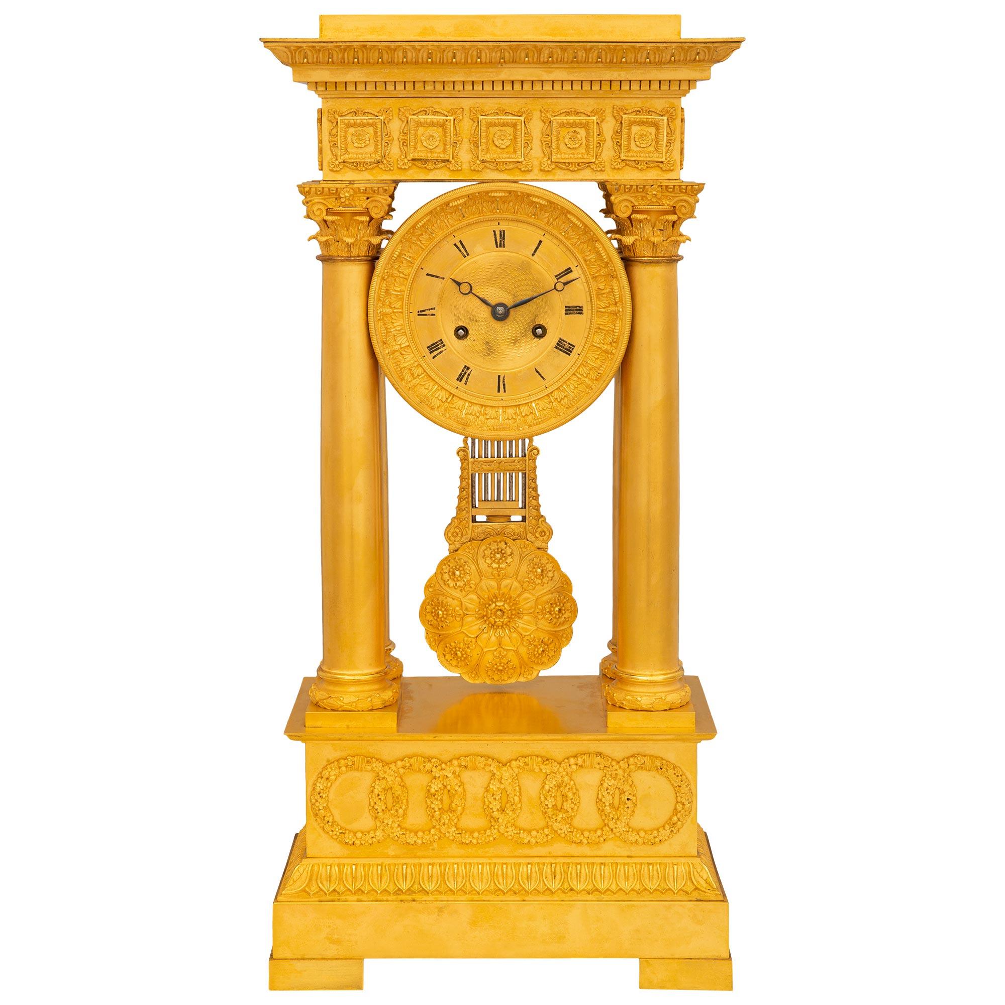 French Mid 19th Century Empire St. Ormolu Portico Clock For Sale 7