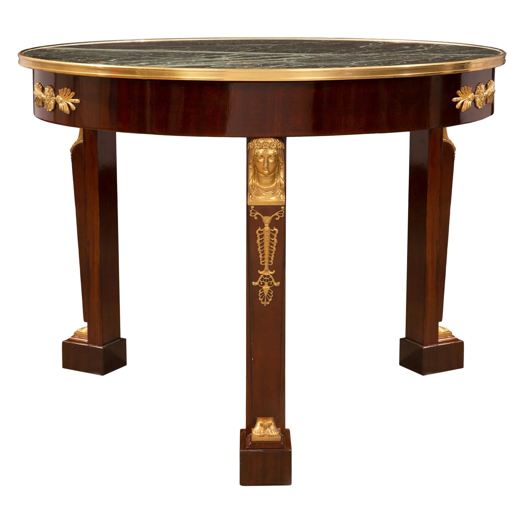 French Mid-19th Century Empire Style Mahogany and Marble Center Table For Sale
