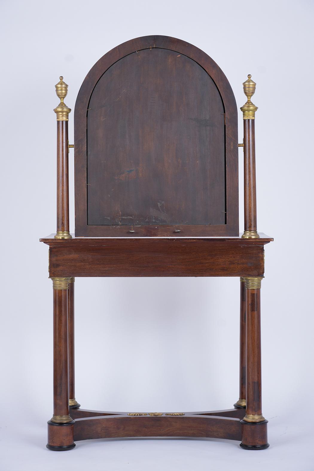 1840s French Empire Mahogany Vanity Table with Arched Mirror & Bronze Accents For Sale 2