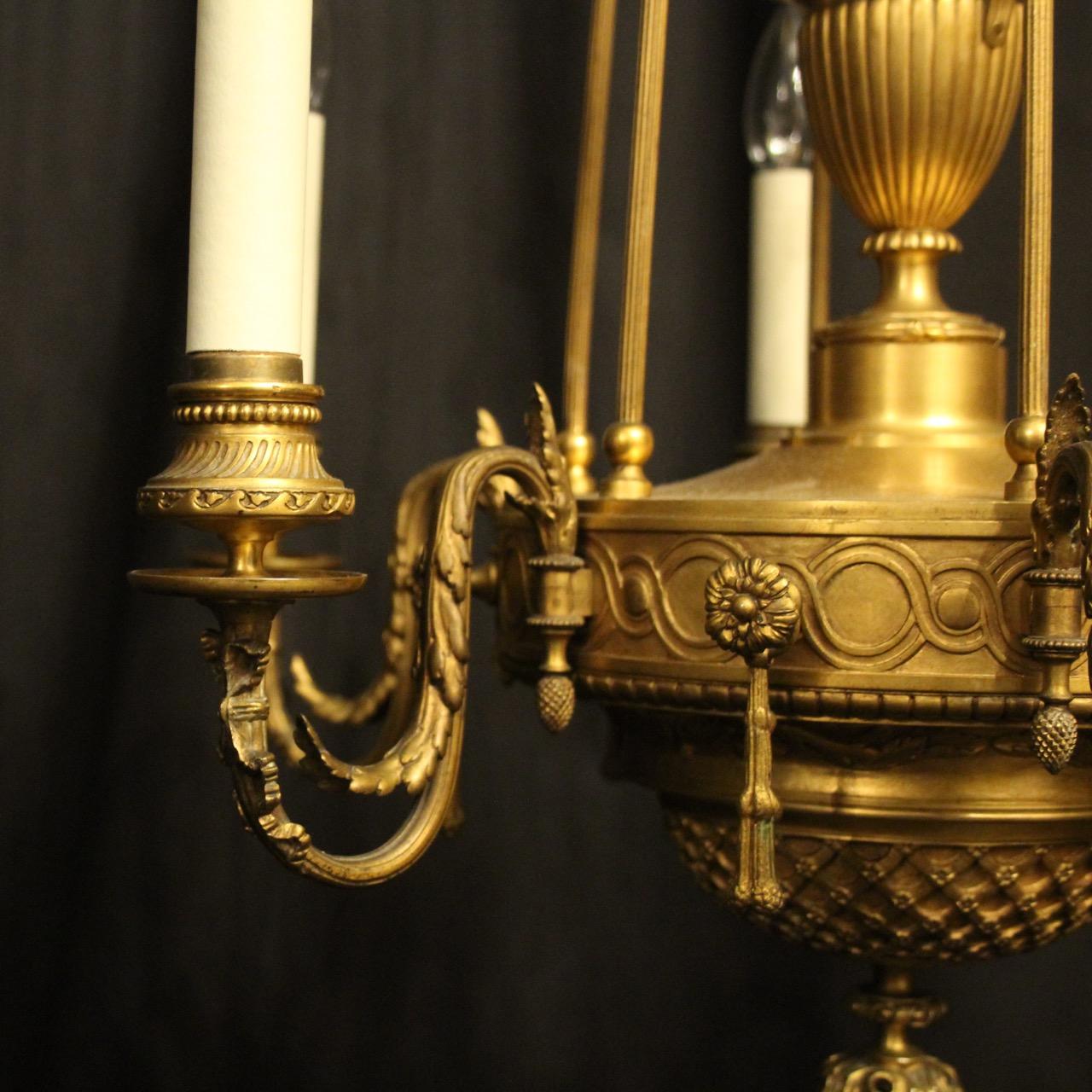 Gilt French Mid-19th Century F. Barbedienne Antique Bronze Chandelier For Sale