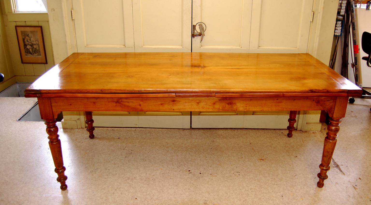 French Provincial French Mid-19th Century Farmhouse Cherry Extending Table For Sale