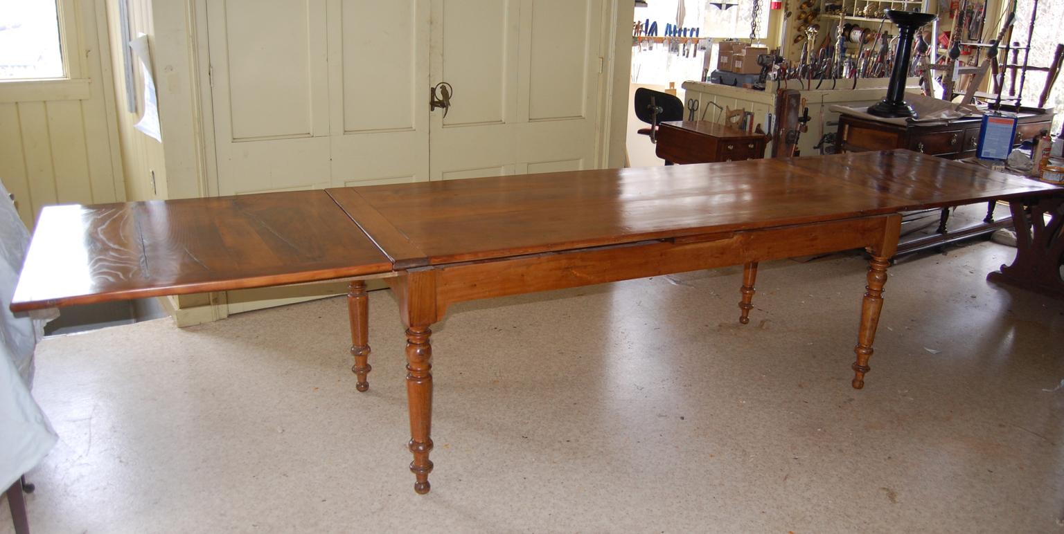 French Mid-19th Century Farmhouse Cherry Extending Table For Sale 3