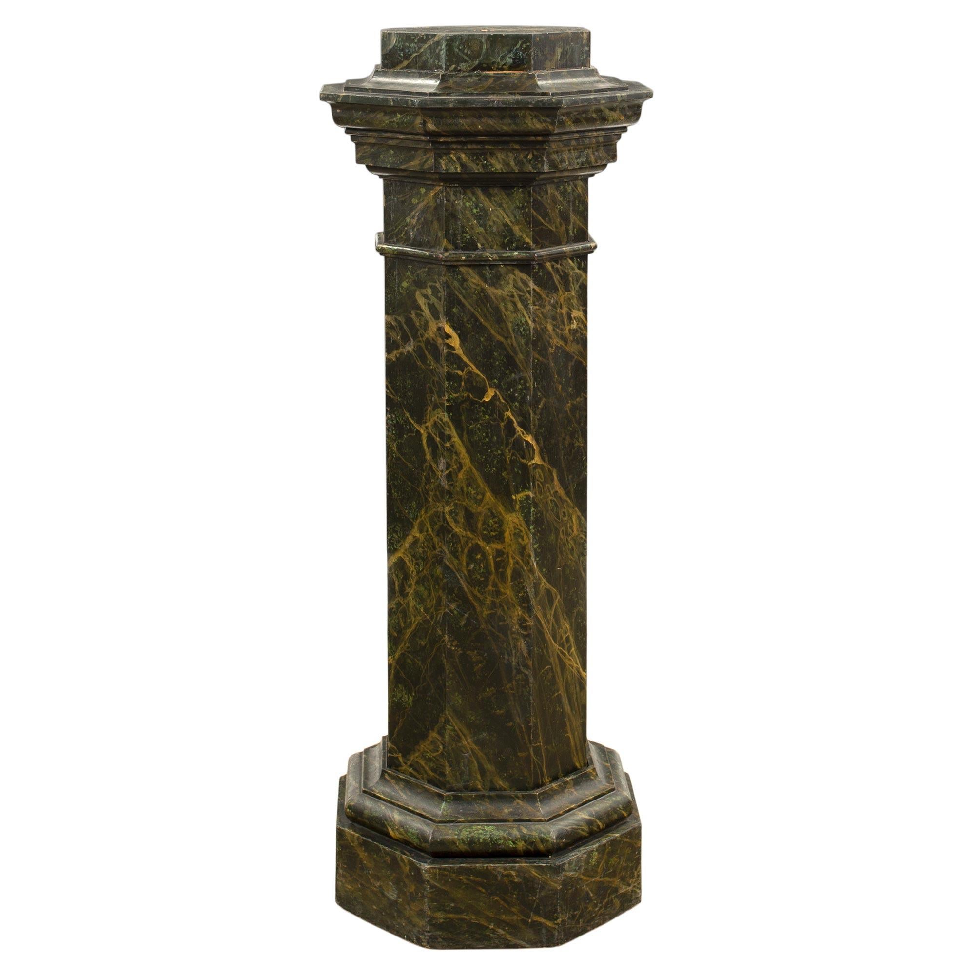French Mid-19th Century Faux Painted Marble Octagon Shaped Pedestal In Good Condition For Sale In West Palm Beach, FL
