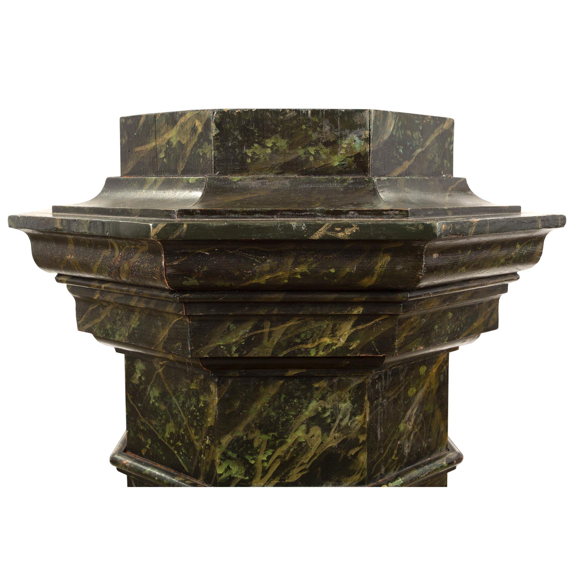 Wood French Mid-19th Century Faux Painted Marble Octagon Shaped Pedestal For Sale