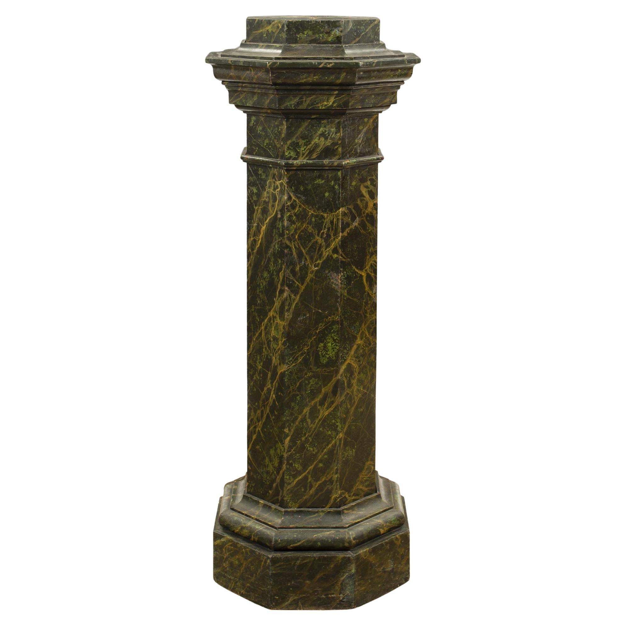 French Mid-19th Century Faux Painted Marble Octagon Shaped Pedestal