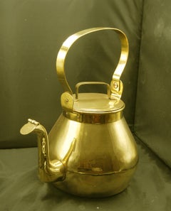French Mid 19th Century Large Brass Hot Water Kettle with Swing Handle